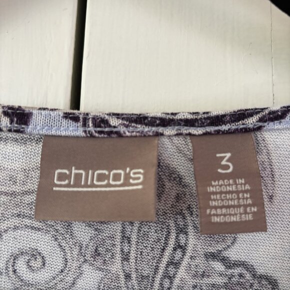 Chico’s Size 3 Paisley Print Blouse Knit Top Chicos‎ XL 3/4 Sleeve Blue Purple - Picture 4 of 15